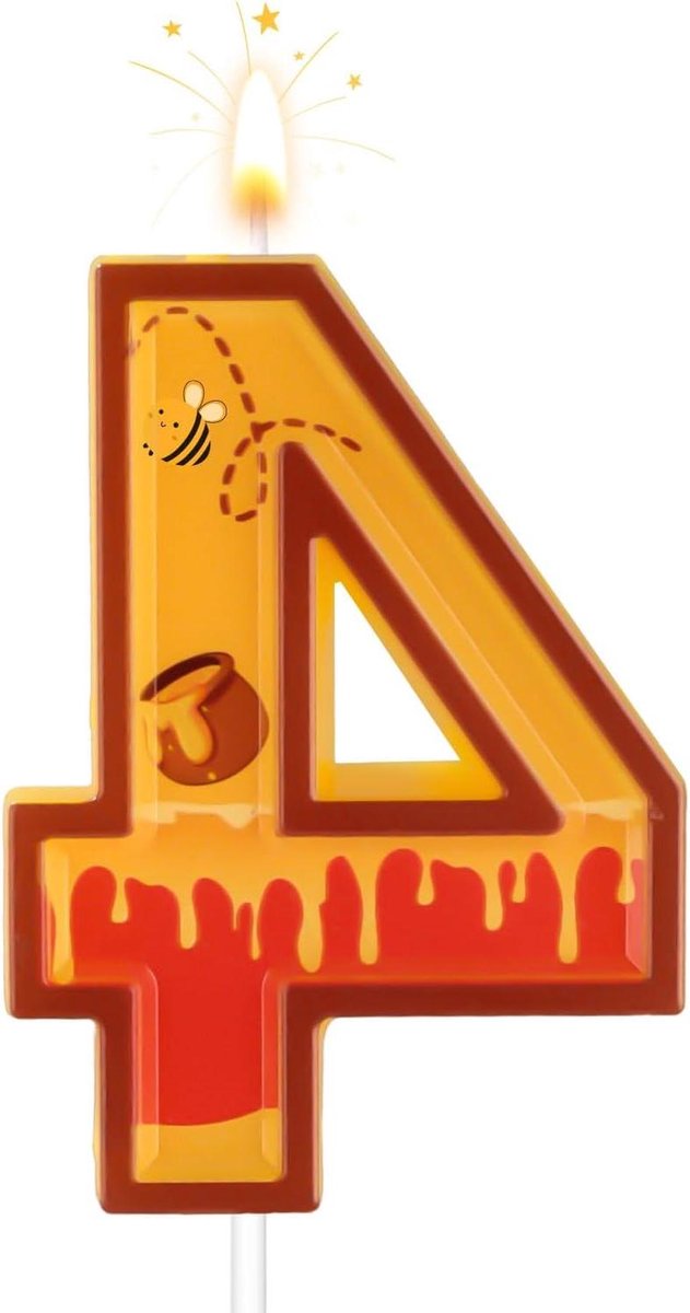 JHubers Goods - Verjaardagskaarsen met Geel Cartoon Thema | Happy Birthday Kaarsen voor Verjaardagstaart | Nummer 4 Kaars | Feest Gunst